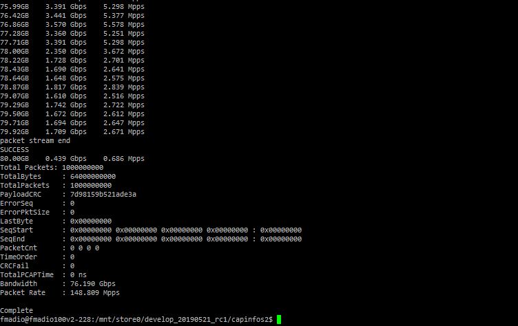 100G 64B spirnet fmad capture capinfos